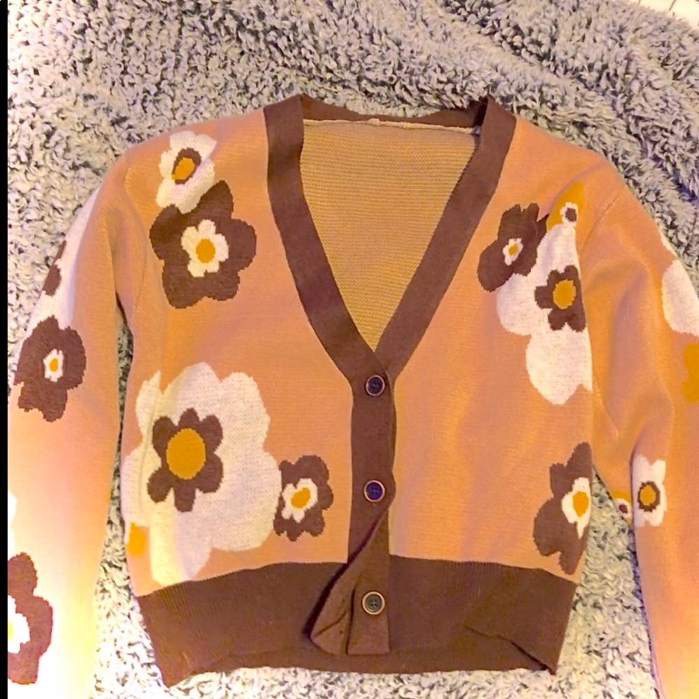 Brown flower Drop shoulder cardigan